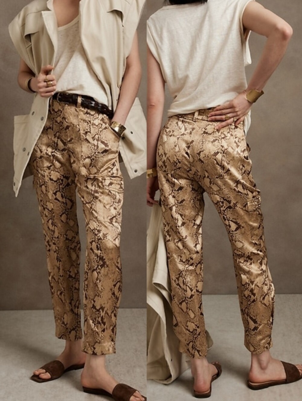 Banana Republic Allure Silk Cargo Pant Snake Print Reptile Size 2